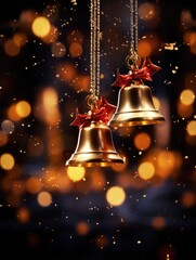 Two festive bells adorned with red bows