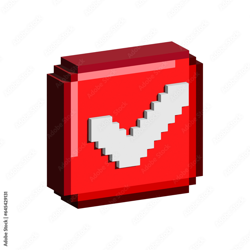 Fototapete isometric pixel art 3d of agree button for items asset. red button of approve agree on pixelated sty