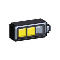 Isometric Pixel art 3d of yellow half battery bar for items asset. half charge energy bar on pixelated style.8bits perfect for game asset or design asset element for your game design asset.