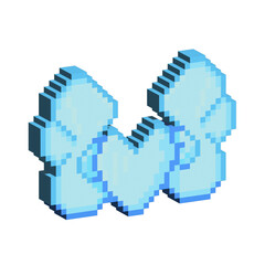 Isometric Pixel art 3d of blue heart with wings for items asset. heart with beautiful wings on pixelated style.8bits perfect for game asset or design asset element for your game design asset.