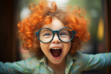 Picture of nice cheerful crazy kid wear eyeglasses have fun good mood generative AI concept