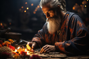 Spiritual Artistry. Artisans creating intricate religious artworks, demonstrating the artistic expression within the culture of faith. Generative Ai.
