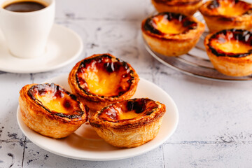 Egg tart, traditional Portuguese dessert, pastel de nata.