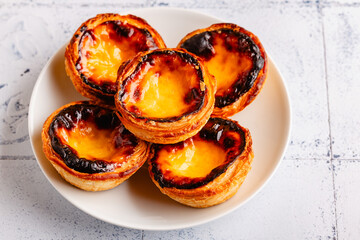 Egg tart, traditional Portuguese dessert, pastel de nata.
