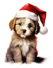 A cute dog wearing a festive Santa hat