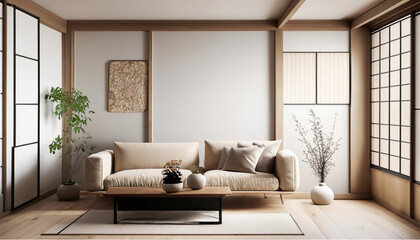 Naklejka na ściany i meble Japanese style living room, modern minimalist style