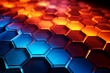 Image made with generative AI creative design glowing neon honeycomb graphic wallpaper colorful hexagon flat lines