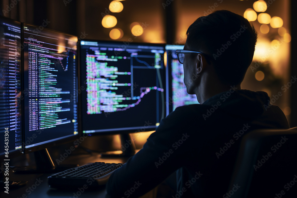 Wall mural generative ai collage picture image of business professional it specialist developing coding online 