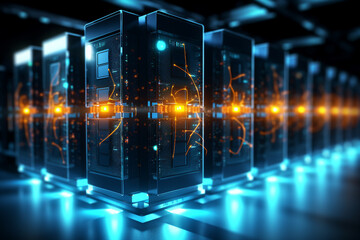 Generative ai collage image picture photo of data center interior with server storage high quality protection