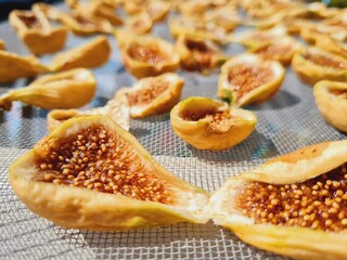 close-up of figs left to dry in the hot summer sun