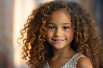 Generative AI portrait of cute little red hair girl overjoyed smiling face Generated