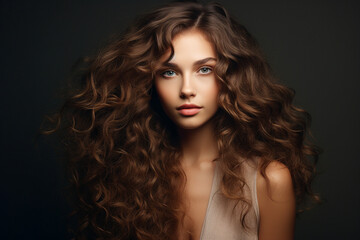 Naklejka premium Generative AI picture of young attractive woman model with stunning flattering long hairstyle