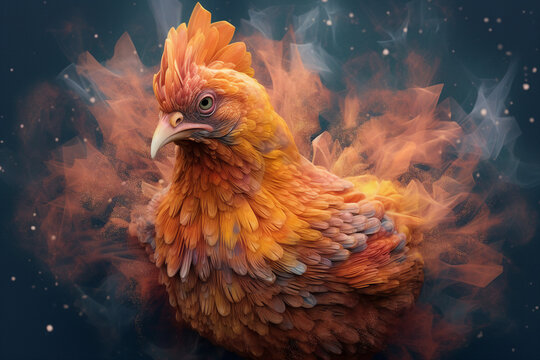Generative ai collage image of angry funny cock chicken domestic animal confident visual effect picture isolated on blue background