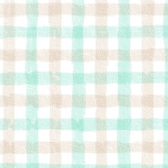 Green Beige Gingham Check Hand Drawn Background