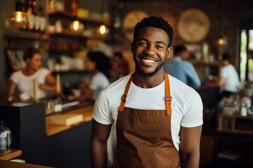 Generative AI photo image of a happy confident successful person working in own workplace