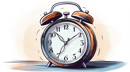 a retro clock with an alarm clock on a light background is drawn at the moment of ringing, generated by AI
