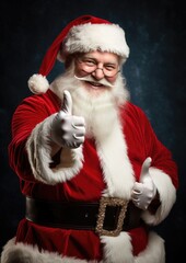A man in a Santa suit giving a thumbs up with a joyful expression © pham