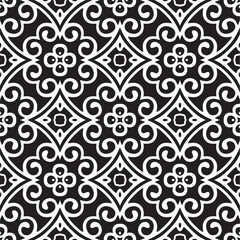 Seamless pattern with folk motifs in black and white. Vector illustration.