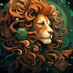 illustration of zodiac lion head. Generative AI.
