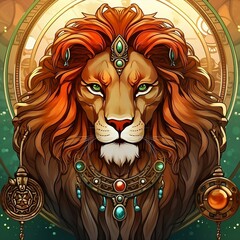 Portrait of zodiac Lion illustration. Generative AI.