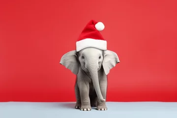 Foto op Aluminium christmas santa claus elephant on red background © Yulia
