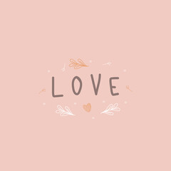 February 14 postcard, love you card, vector, lettering, soft