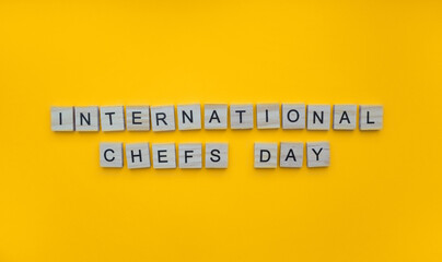October 20, International chefs day, minimalistic banner with the inscription in wooden letters
