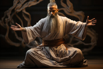 Obraz premium Zen in Motion. A yoga practitioner's graceful pose represents the harmonious connection of body and mind. Generative Ai.