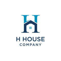 HOUSE H roof shape logo the letter H is light blue and dark blue