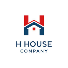 HOUSE H letter H roof shape logo in red and dark blue