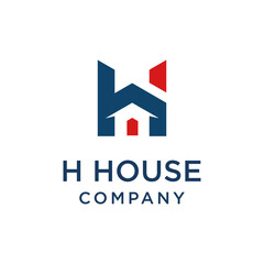 HOUSE H letter H roof shape logo in red and dark blue