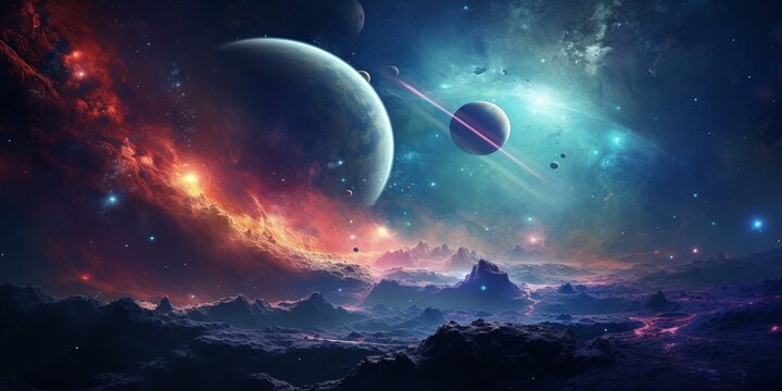 cinematic galaxy with vibrant planets and stars