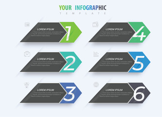 Modern abstract infographics with 6 steps or processes elements. business concept. illustration.