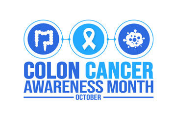 Fototapeta na wymiar October is Colon Cancer Awareness Month background template. Holiday concept. background, banner, placard, card, and poster design template with text inscription and standard color. vector
