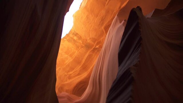 Antelope Canyon for Background - Impressive Rock Formations in Page Arizona Creating Labyrinth, Abstract Pattern Sandstone Walls and Beams of Sunlight