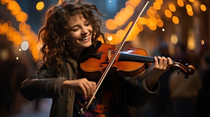 Fototapeta premium Girl violinist as a street musician