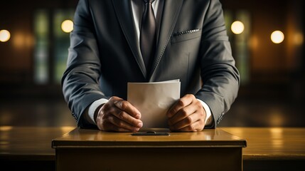 Political ballot for casting a vote in presidential elections. A ballot box is a container with a slot for storing electoral votes. Concept: political activity and the will of voters.