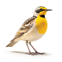 Western meadowlark bird isolated on white background.