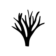 tree silhouette with no living leaves. Dead wood. Hand drawn damaged environment. 