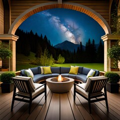 table and chairs in the garden Created using generative AI tools