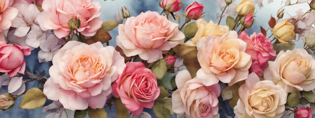 Obraz na płótnie Canvas Floral watercolor background. Roses.