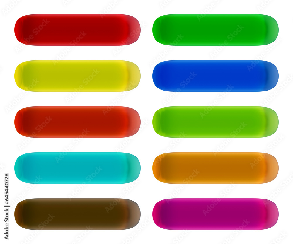 Fototapete Set of round rectangle shape buttons in 3d rendering isolated on transparent background for text, infographic, web and frame concept.

