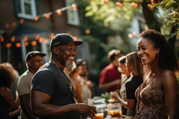 Residents participating in a community block party, fostering social connections in urban neighborhoods. Generative Ai.