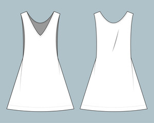 dress fashion flat technical sketch drawing template.
