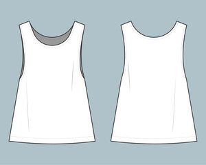 tank top fashion flat technical sketch drawing template.