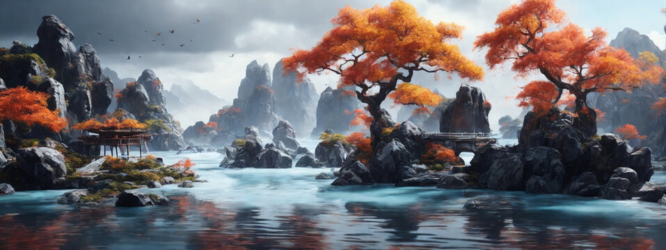 Chinese ink and water landscape painting