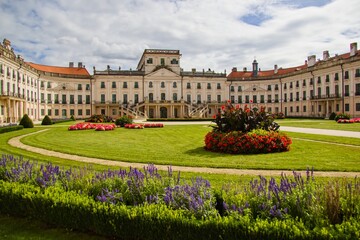 Esterhazy Palace in Fertod Hungary - front view of the palace through the garden.