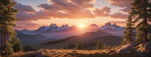 Foto op Canvas Sunset mountains © @uniturehd