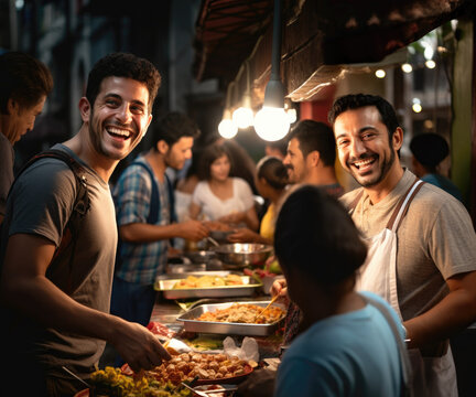 A Latin individual prepares delicious, culturally unique dishes at a gathering. Ideal for themes of culinary diversity, community, and cultural celebration.