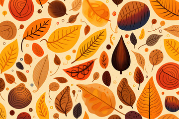 seamless pattern with autumn leaves, autumn background with leaves and acorns